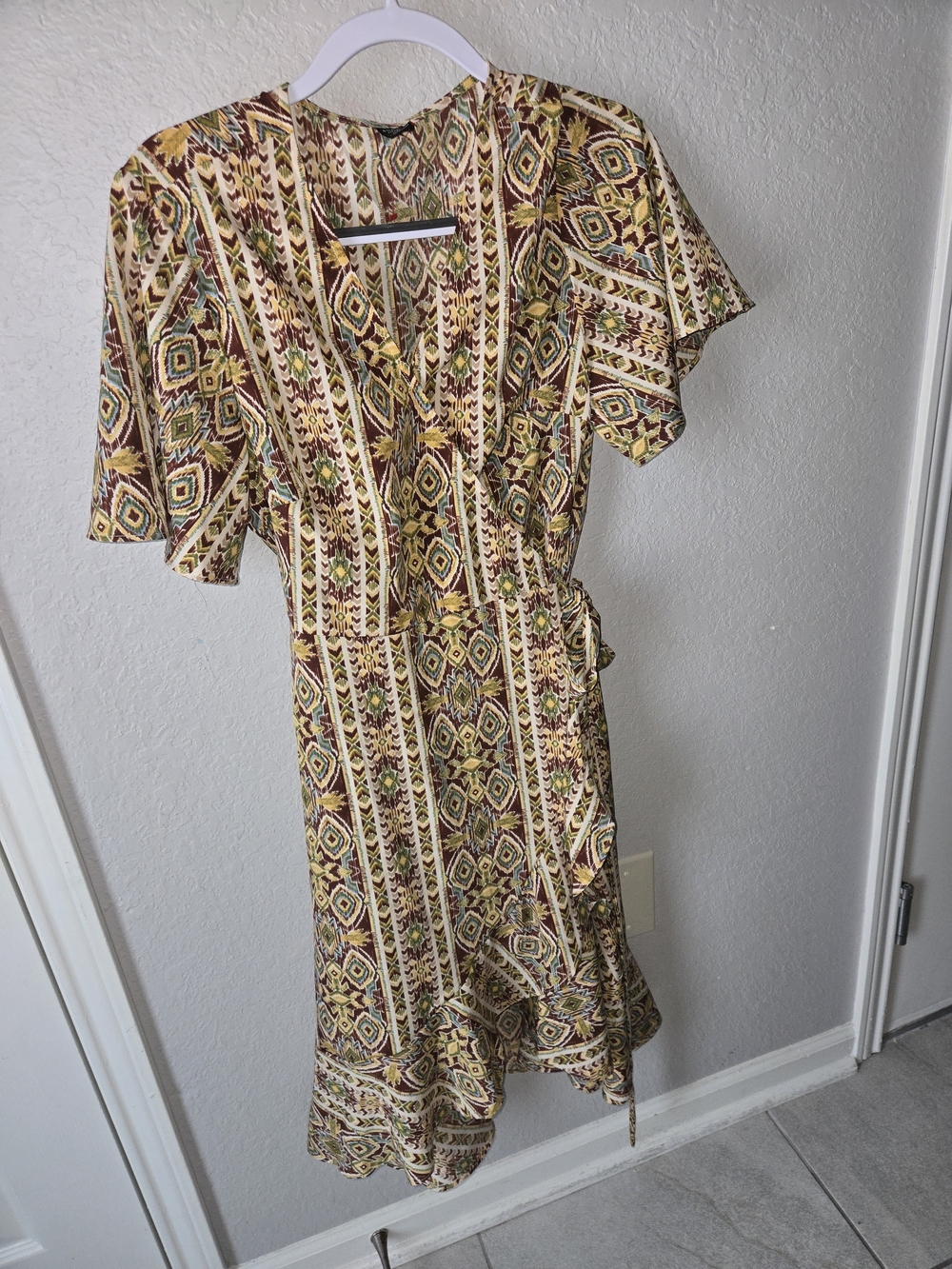 SHEIN Curve 0XL Boho Geometric Print Wrap Midi Dress